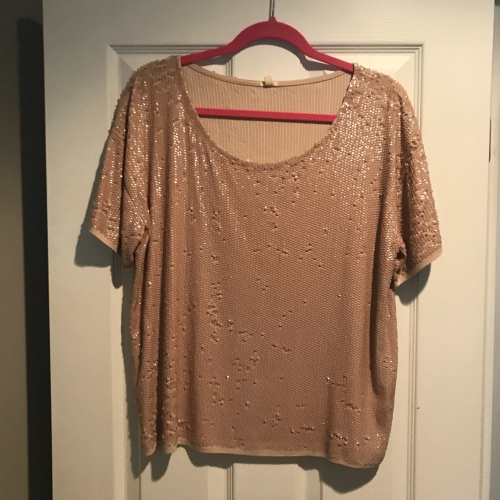 JCREW SLOUCHY SEQUIN KNIT SHORT SLEEVE. BLUSH.
